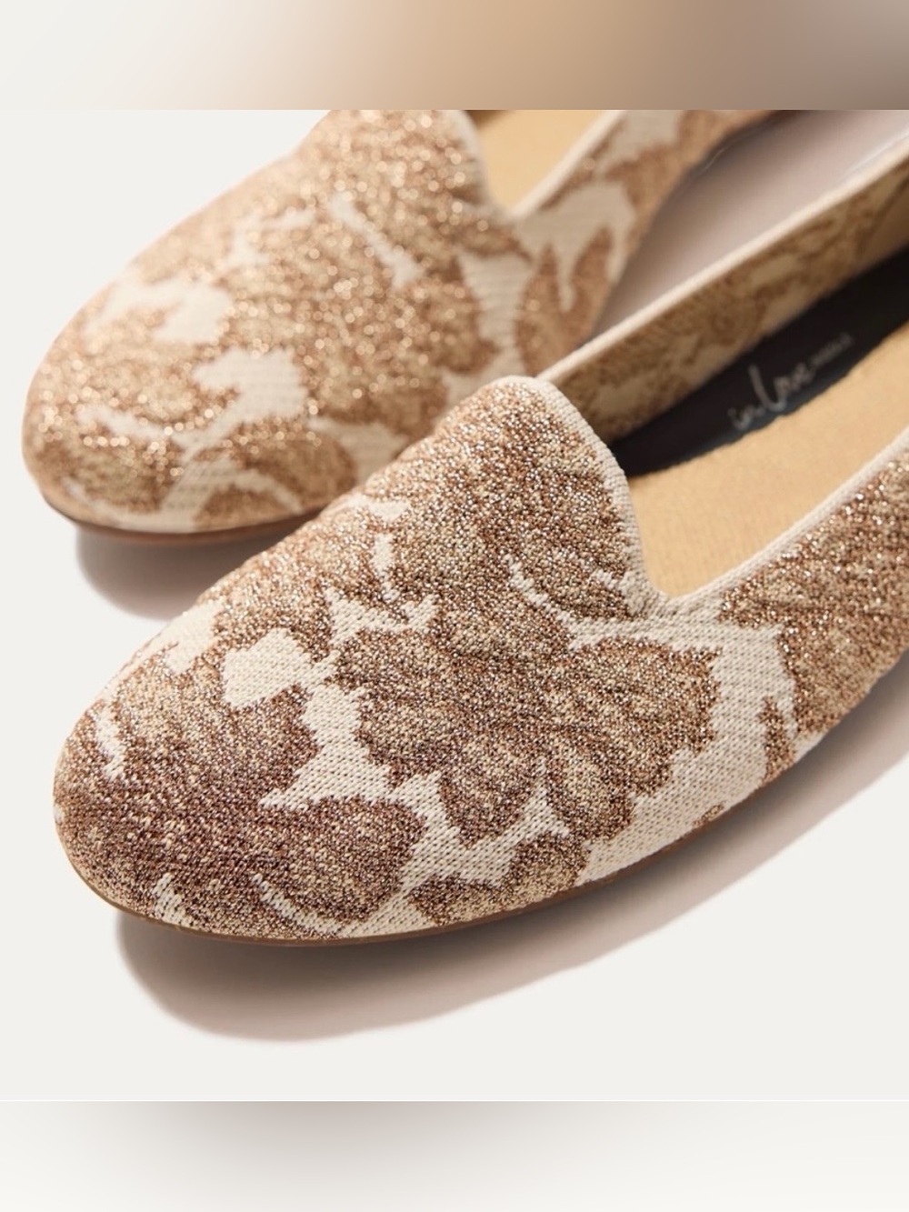 Rothys The Lounge Loafer Gold Chantilly Metallic Jacquard Flat Shoes Womens sz 9 - Picture 2 of 16